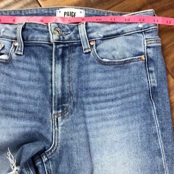 PAIGE Women's Size 28 Colette Crop Flare Distressed Hem Jeans Color Mel - Picture 10 of 12